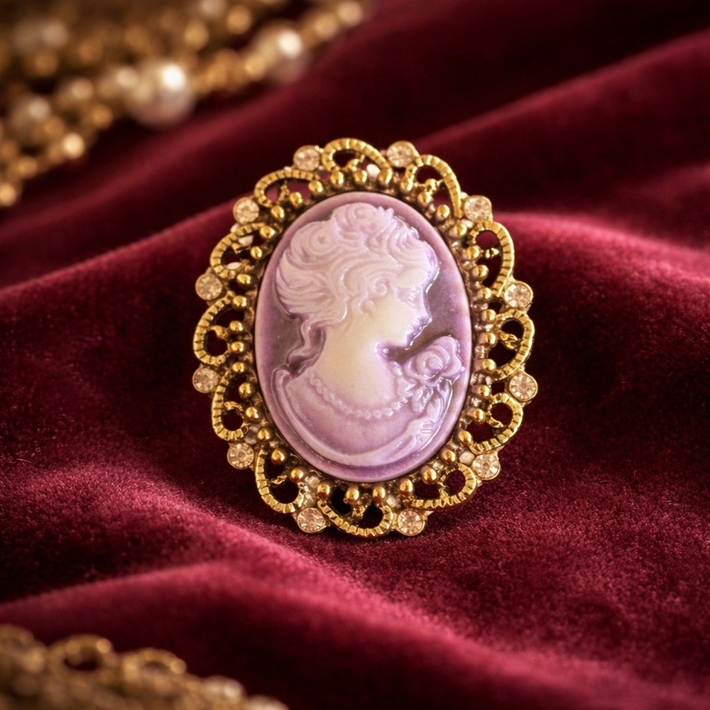 Rhinestone Victorian Lady Cameo Brooch cameo Reproduction
